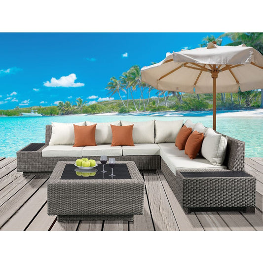 Salena Patio Sectional Sofa W/4 Pillows & Coffee Table